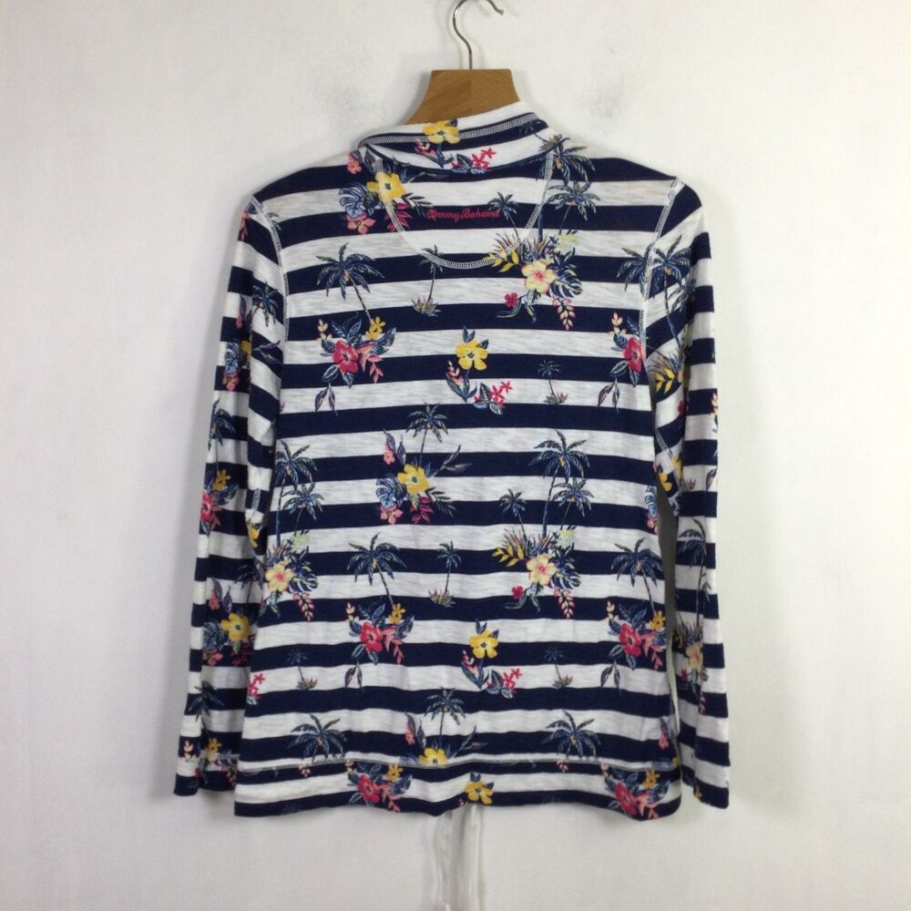 Tommy Bahama Womens Lanai and Order Floral Stripe Sweatshirt White Blue Size S - Picture 2 of 12